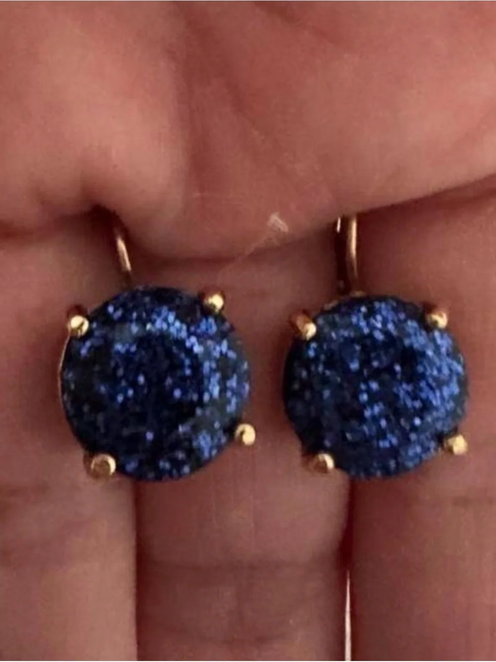 Kate Spade Gold-Tone Navy Blue glitter Drop Earrings